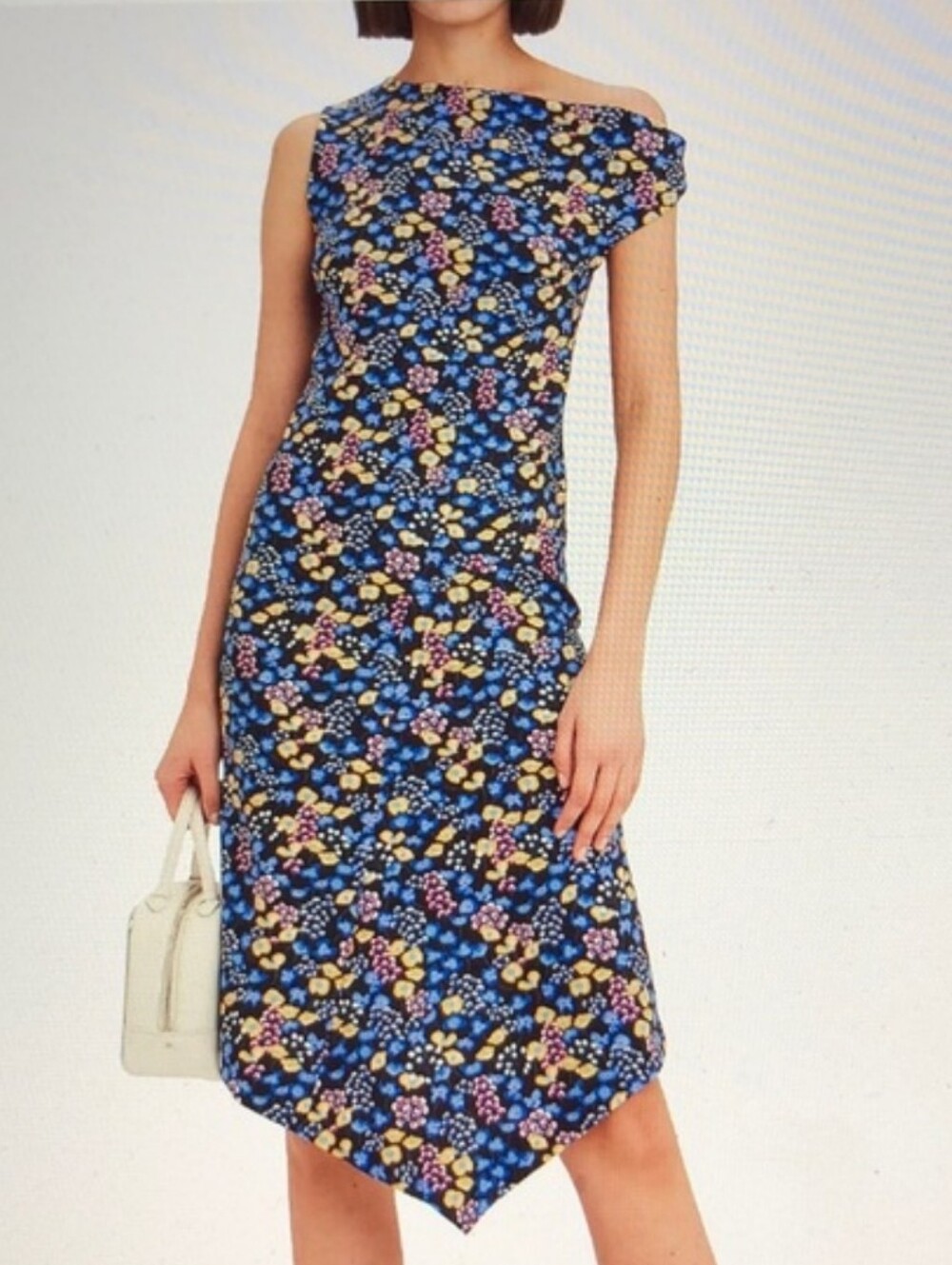 Atlein Off The Shoulder Twist Floral Dress Size 36 EU 4 US   Black Multi Floral